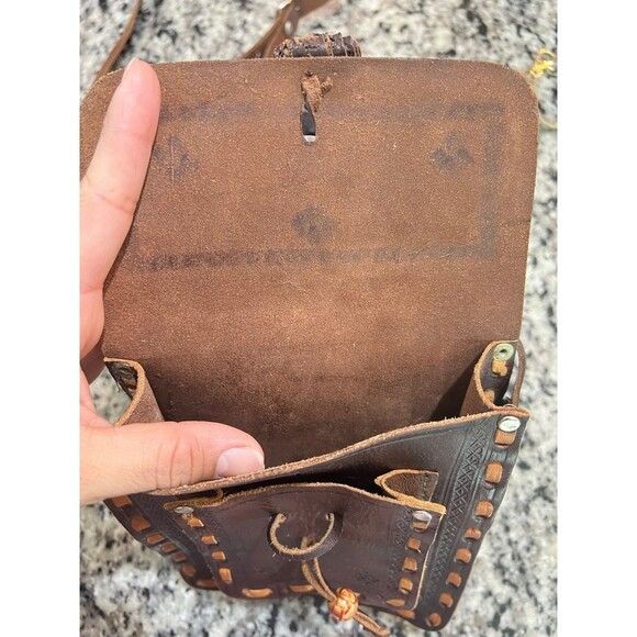Vintage Handmade Hard Leather Mayan Purse - Picture 5 of 8